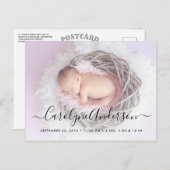 Einfache Elegante Script-Foto-Geburtsankündigung Ankündigungspostkarte (Vorne/Hinten)