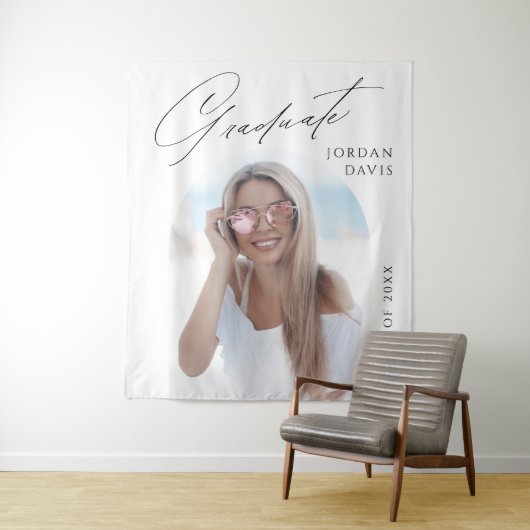 Einfache Elegante Script-Foto-Graduation-Party Wandteppich (Beispiel)