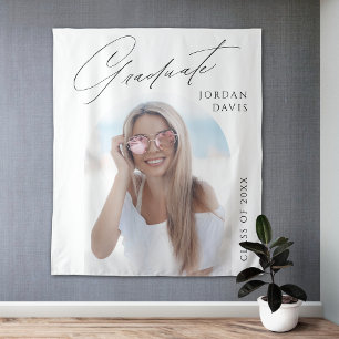 Einfache Elegante Script-Foto-Graduation-Party Wandteppich
