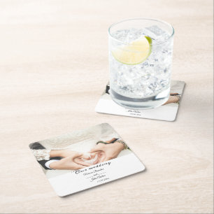 Einfache, elegante Script-Foto-Hochzeitsfeier Rechteckiger Pappuntersetzer