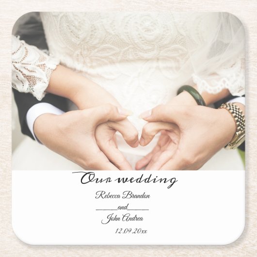 Einfache, elegante Script-Foto-Hochzeitsfeier Rechteckiger Pappuntersetzer (Vorderseite)