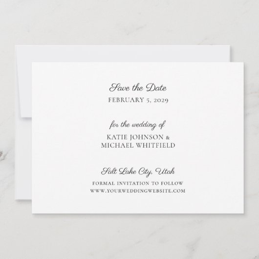 Einfache elegante Script-Foto-Save the Date-Karte Einladung (Rückseite)