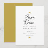 Einfache, elegante Script-Gold-Cupids Save the Dat Einladung (Vorne/Hinten)
