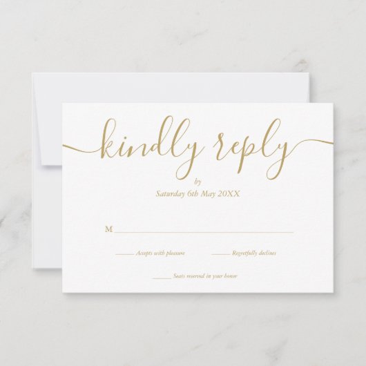Einfache elegante Script Gold RSVP Karte (Vorderseite)