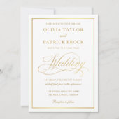 Einfache, elegante Script Gold und White Wedding Einladung (Vorderseite)