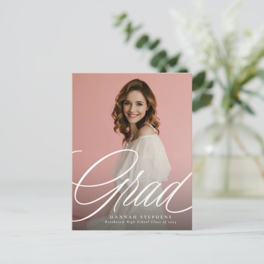 Einfache, elegante Script grad ein Foto Abschluss Postkarte (Stehend Vorderseite)