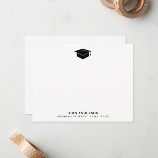 Einfache elegante Script Graduation Cap Mitteilungskarte (Vorderseite/Rückseite Beispiel)