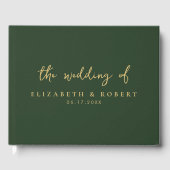 Einfache, elegante Script Green Gold Hochzeit Gästebuch (Vorderseite)