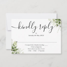Einfache, elegante Script Greenerity Blätter Hochz RSVP Karte