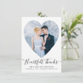 Einfache, elegante Script Heart 2 Foto Hochzeit Dankeskarte (Stehend Vorderseite)