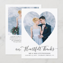 Einfache, elegante Script Heart 2 Foto Hochzeit Dankeskarte