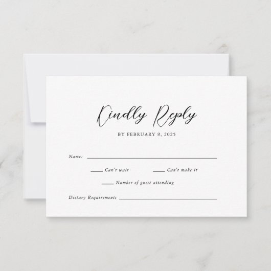 Einfache, elegante Script-Hochzeit RSVP Karte (Vorderseite)