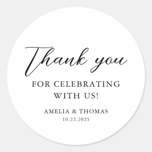 Einfache, elegante Script-Hochzeit Runder Aufkleber (Vorderseite)