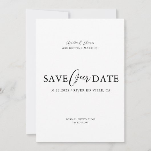 Einfache, elegante Script-Hochzeit Save The Date (Vorderseite)