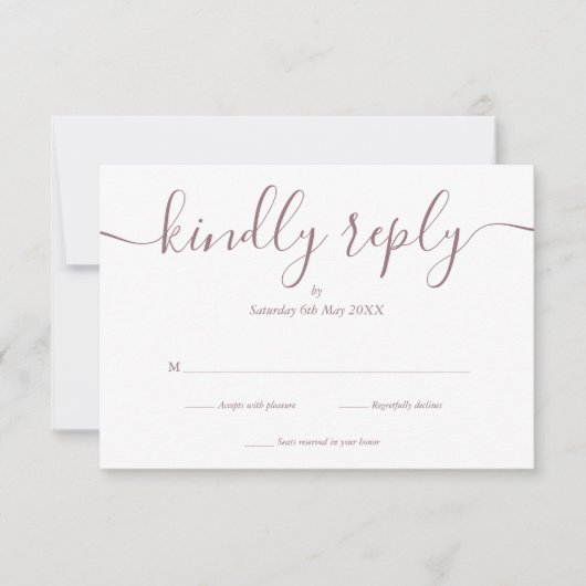 Einfache Elegante Script Mauve RSVP Karte (Vorderseite)