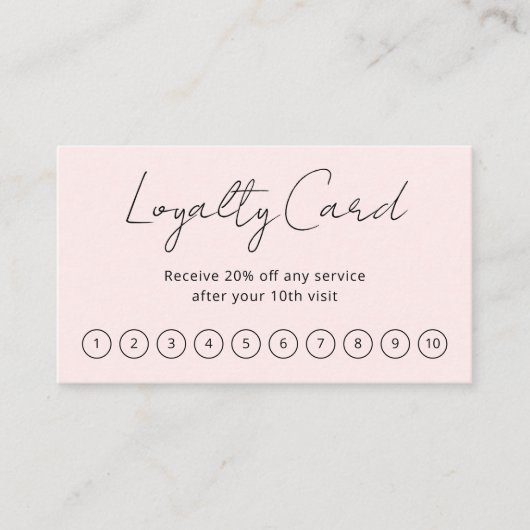 Einfache, elegante Script Minimalistisch Blush Pin Treuekarte (Vorderseite)