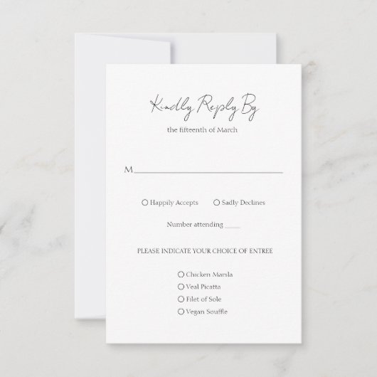 Einfache, elegante Script Minimalistisch Classic W RSVP Karte (Vorderseite)