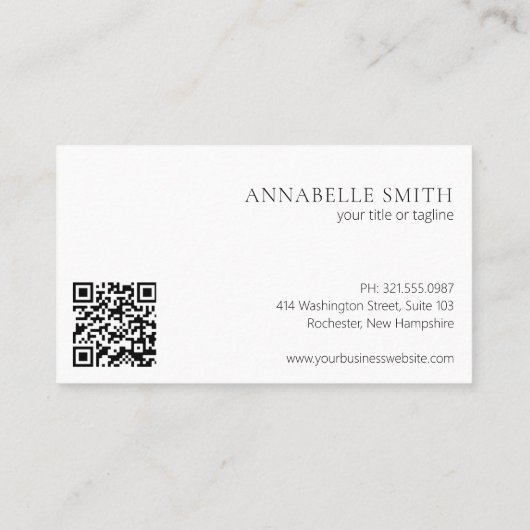 Einfache, elegante Script Minimalistisch QR Code M Visitenkarte (Rückseite)