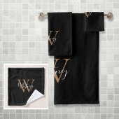 Einfache elegante Script Monogram Black and Gold Badhandtuch Set