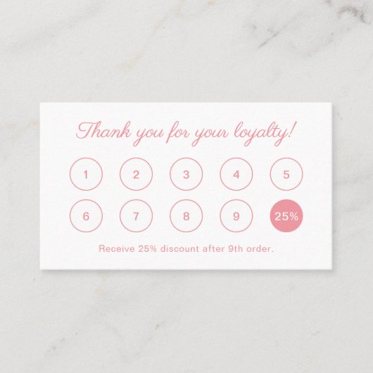 Einfache, elegante Script Monogram Logo Peach Pink Treuekarte (Vorderseite)