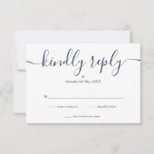 Einfache elegante Script Navy Blue RSVP Karte (Vorderseite)