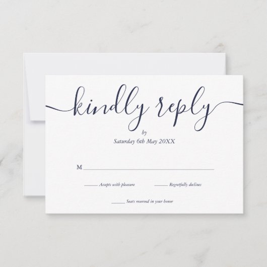 Einfache elegante Script Navy Blue RSVP Karte (Vorderseite)