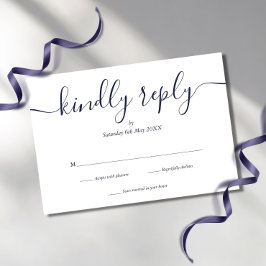 Einfache elegante Script Navy Blue RSVP Karte