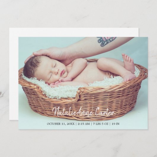 Einfache Elegante Script Neugeborene Minimalistisc Ankündigung (Vorne/Hinten)