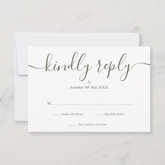Einfache Elegante Script Olive Green RSVP Karte (Vorderseite)