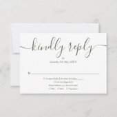 Einfache, elegante Script Olive Green Wedding RSVP Karte (Vorderseite)