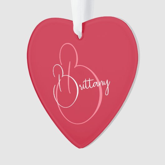 Einfache Elegante Script Personalisiert Red Valent Ornament (Vorderseite)