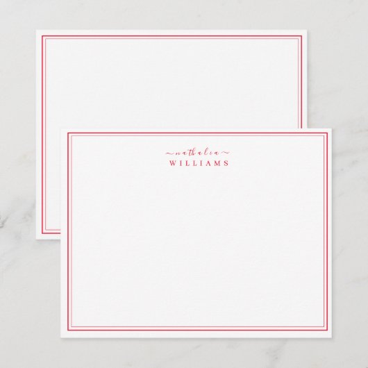 Einfache, elegante Script Red Monogram Note Card Mitteilungskarte (Vorne/Hinten)