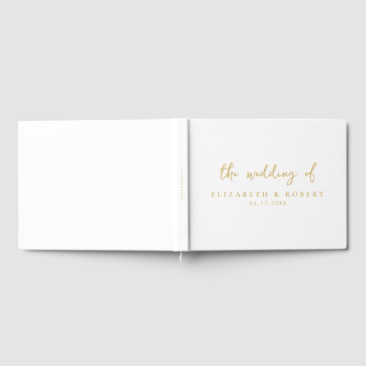 Einfache, elegante Script Sage White Gold Hochzeit Gästebuch (Voll)