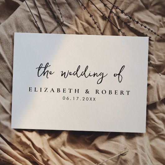 Einfache, elegante Script Schwarz und Weiß Hochzei Gästebuch