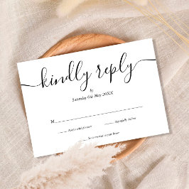 Einfache elegante Script Schwarz-Weiß-RSVP-Karte RSVP Karte