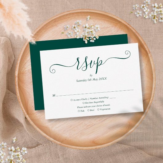 Einfache elegante Script Smarald Green Wedding RSVP Karte