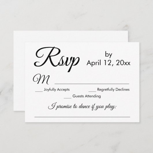 Einfache elegante Script-Song-Anfrage Hochzeit RSV RSVP Karte (Vorne/Hinten)