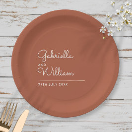 Einfache, elegante Script Terracotta Wedding Pappteller