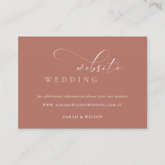 Einfache, elegante Script Terracotta Wedding Websi Begleitkarte (Vorderseite)