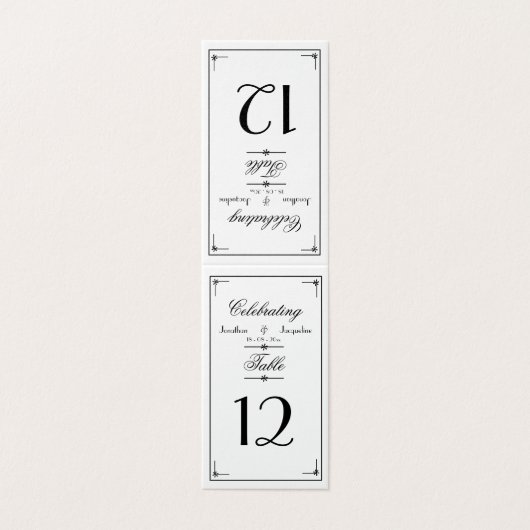 Einfache elegante Script-Tischnummern W & B Hochze (Außenseite Aufgefaltet)