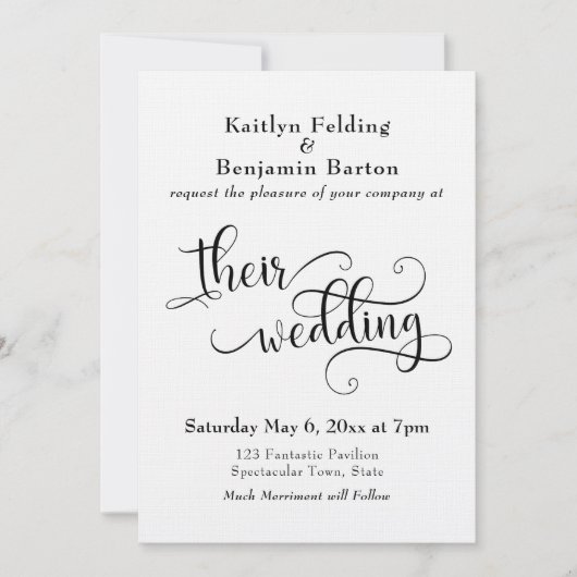 Einfache, elegante Script-Typografie-Hochzeit Einladung (Vorderseite)