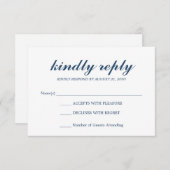 Einfache, elegante Script Wedding RSVP Midnight Bl (Vorne/Hinten)