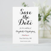 Einfache, elegante Script White Wedding Verlobung Save The Date (Stehend Vorderseite)