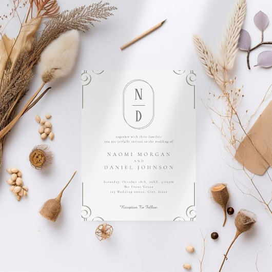 Einfache, elegante Scroll Frame Wedding Einladung