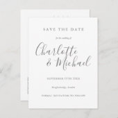 Einfache elegante Signature-Script-Save the Date-K Ankündigungspostkarte (Vorne/Hinten)