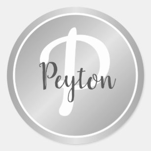 Einfache Elegante Silver Gray Mit Monogramm Name Runder Aufkleber