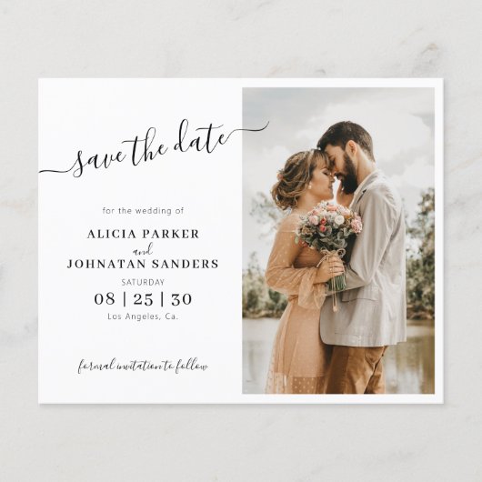 Einfache, elegante Skript-Foto Hochzeit speichern  (Vorderseite)