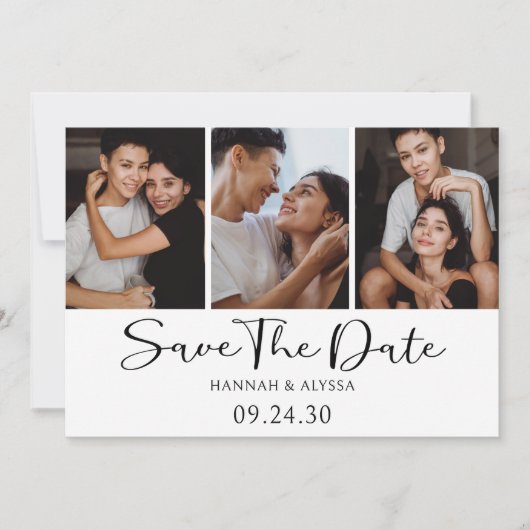 Einfache, elegante Skript-Foto-LGBTQ Save The Date (Vorderseite)