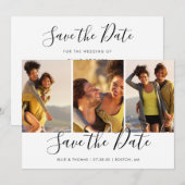 Einfache elegante Skript-Fotocollage Save The Date (Vorne/Hinten)