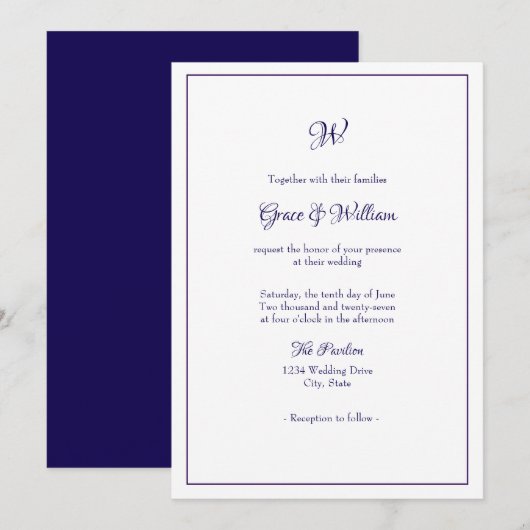 Einfache elegante Skript-Monogramm-Hochzeitseinlad Einladung (Vorne/Hinten)